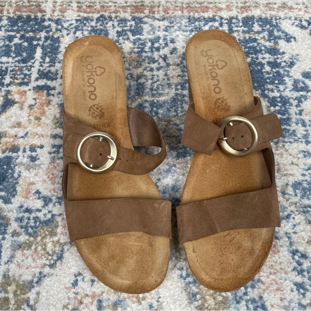 Yokono Nubuck Sandals Women’s Size 9.5 Tan Leather Upper Rubber Sole
